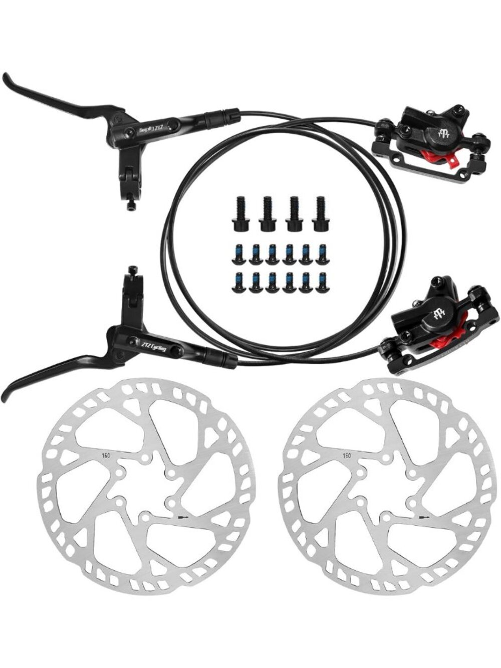 Hydraulic MTB Disc Brake Set with 2 Pistons & 160mm Rotors - High Performance